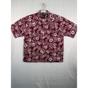 Duck Head Men's Large Red Hawaiian Button Up Cotton Tropical Floral